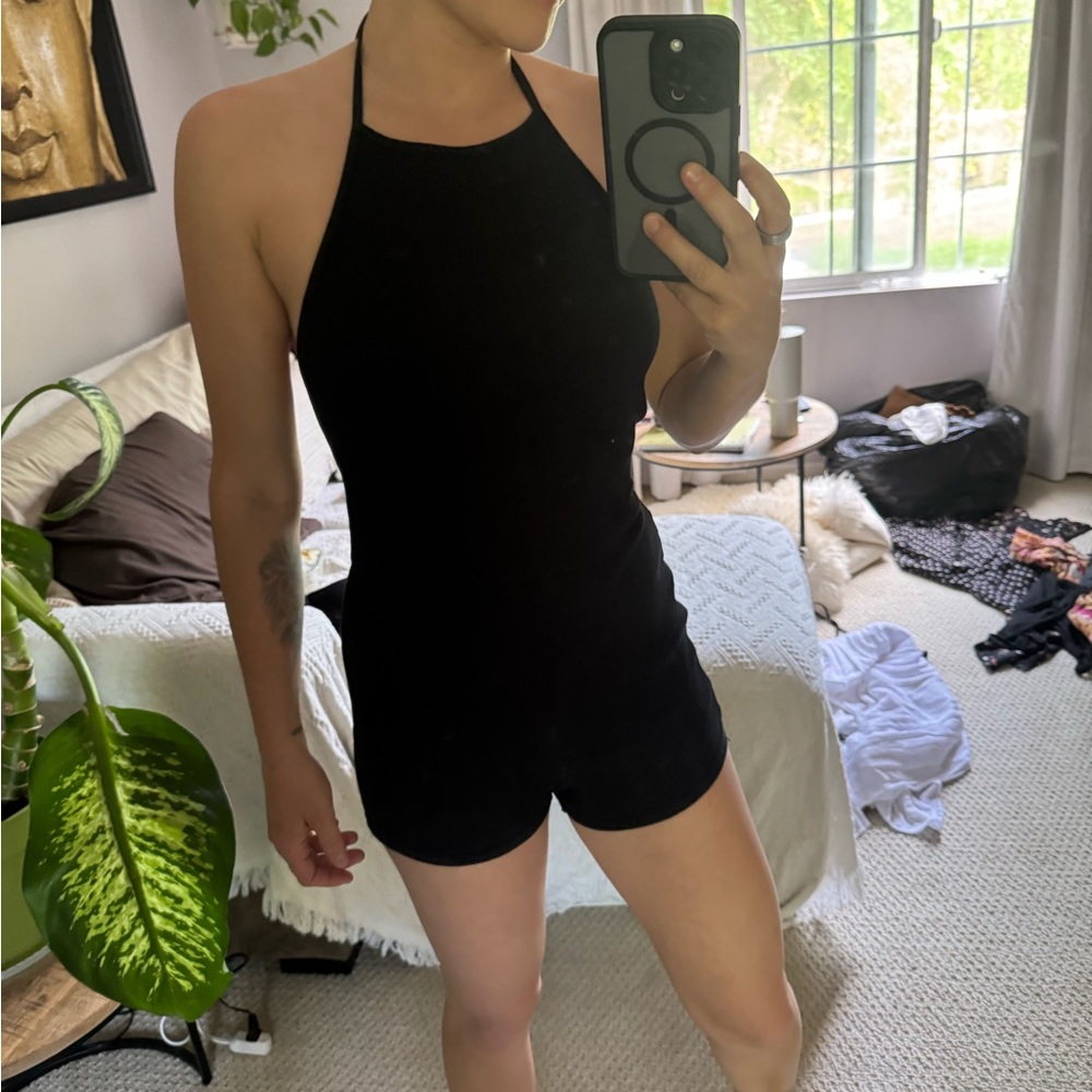Black Ribbed Halter Romper - Picture 2 of 5